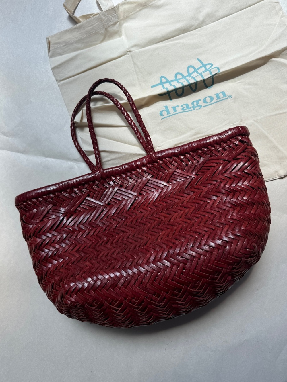 Dragon Diffusion 6 lines woven top handle tote bag in burgundy